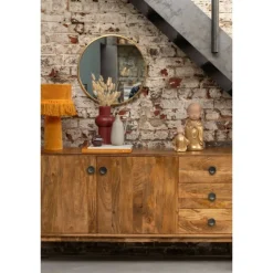 J-LINE - Miroir rond en métal doré 50x50x2 cm