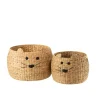 J-LINE - Set de 2 paniers chats en bois naturel 48x48x36 cm