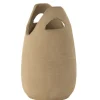 J-LINE - Vase anse en céramique beige 23x23x40 cm