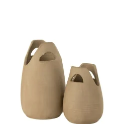 J-LINE - Vase anse en céramique beige 23x23x40 cm