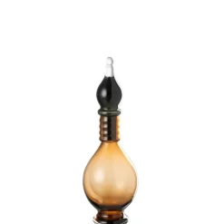 J-LINE - Vase avec bouchon en verre marron 13.5x13.5x40 cm