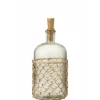 J-LINE - Vase bouteille avec filet rotin en verre transparent 15x15x32 cm