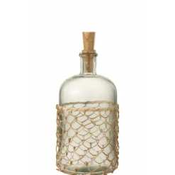J-LINE - Vase bouteille avec filet rotin en verre transparent 15x15x32 cm