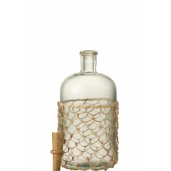 J-LINE - Vase bouteille avec filet rotin en verre transparent 15x15x32 cm