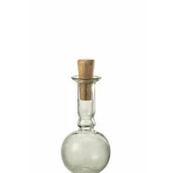 J-LINE - Vase bouteille ronde avec bouchon en verre transparent 12x12x25 cm
