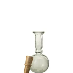 J-LINE - Vase bouteille ronde avec bouchon en verre transparent 12x12x25 cm