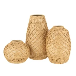 J-LINE - Vase tressé en bois crème 24x24x37 cm