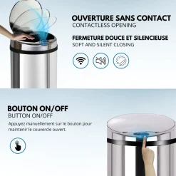 KITCHEN MOVE - Poubelle automatique artic argent acier inoxydable 50 l