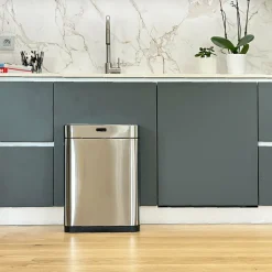 KITCHEN MOVE - Poubelle de cuisine automatique upper gris acier inoxydable 60 l