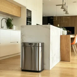 KITCHEN MOVE - Poubelle de cuisine automatique upper gris acier inoxydable 60 l