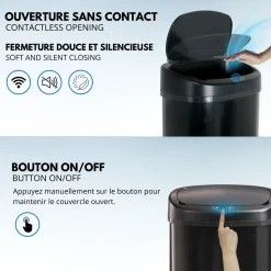 KITCHEN MOVE - Poubelle de cuisine automatique majestic noir acier inoxydable 68 l