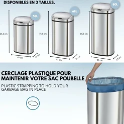 KITCHEN MOVE - Poubelle de cuisine automatique majestic argent acier inoxydable 58 l