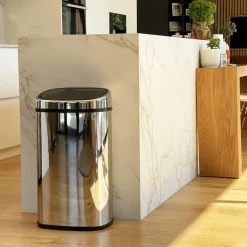 KITCHEN MOVE - Poubelle de cuisine push city argent acier inoxydable 58 l