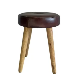 LA GRANDE PRAIRIE - Tabouret cuir rond marron 33x33x43cm