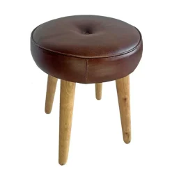 LA GRANDE PRAIRIE - Tabouret cuir rond marron 33x33x43cm