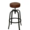 LA GRANDE PRAIRIE - Tabouret cuir rond marron noir 41x41x70cm