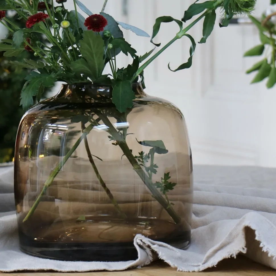 LA GREEN TOUCH - Vase en verre taupe - h25cm, ø25cm