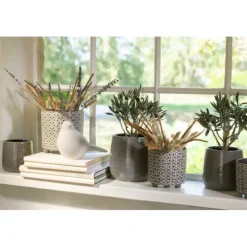 LANA DECO - Cache-pot déco en céramique "minada" 16cm gris