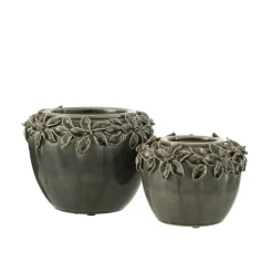 LANA DECO - Cache-pot en céramique "flora" 21cm gris