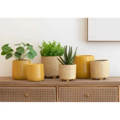 LANA DECO - Cache-pot en céramique "uni" 16cm ocre