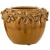 LANA DECO - Cache-pot en céramique "fleur design" 21cm ocre