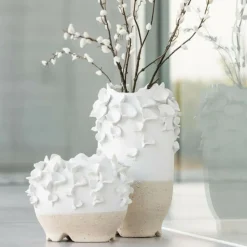 LANA DECO - Cache-pot en poterie "anémone" 25cm naturel