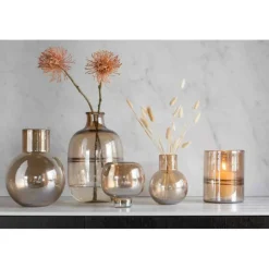 LANA DECO - Vase sur pied en verre "rimo" 16cm marron & ambre