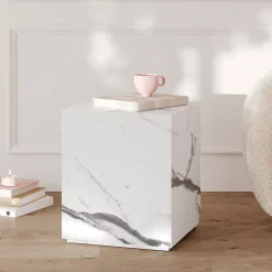 Lison - table d'appoint effet marbre blanche