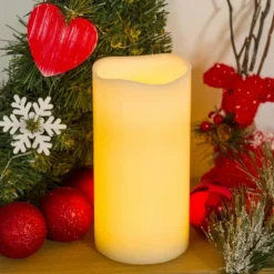 LOTTI - Bougie en cire naturelle ivoire à piles 2 led blanc chaud effet flamme h20cm l10cm timer lotti