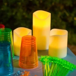 LOTTI - Bougie en cire naturelle ivoire à piles 2 led blanc chaud effet flamme h20cm l10cm timer lotti