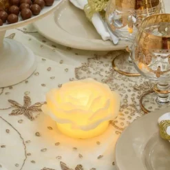 LOTTI - Bougie en forme de rose lumineuse cire ivoire à piles led blanc chaud effet flamme lotti