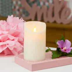 LOTTI - Bougie led en cire naturelle blanche à piles flamme vacillante h12cm timer blanc chaud lotti