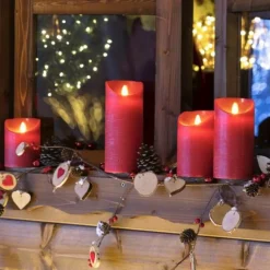 LOTTI - Bougie led vraie cire rouge à piles flamme vacillante h10cm timer blanc chaud lotti