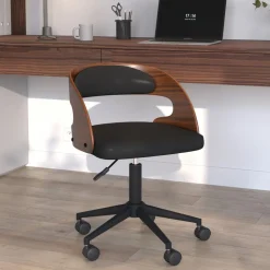 Louis - chaise de bureau pivotante en bois foncé et pu noir