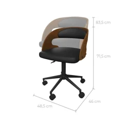 Louis - chaise de bureau pivotante en bois foncé et pu noir