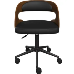 Louis - chaise de bureau pivotante en bois foncé et pu noir