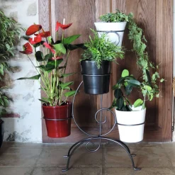 LOUIS MOULIN - Porte plantes Clé de sol pour 4 pots Ø 20cm, métal anthracite H.80cm