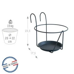 LOUIS MOULIN - Porte-pot avec soucoupe à accrocher anthracite, pour pot 20-22 cm