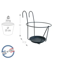 LOUIS MOULIN - Porte-pot avec soucoupe à accrocher anthracite, pour pot 25 cm