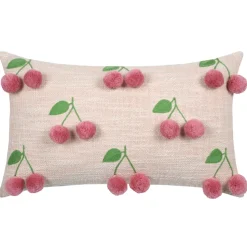 LOVELY CASA - Lovely casa - coussin avec cerises en relief pompons