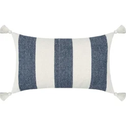 LOVELY CASA - Lovely casa - coussin à bandes bleues à pompons