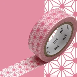 MASKING TAPE - Masking tape étoiles asanoha - rose pastel - 1,5 cm x 7 m