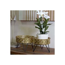 MAURO FERRETTI - Set de 2 cache-pots en métal doré et noir zanny