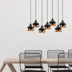 Maya - suspension filaire noire et cuivrée 7 lampes