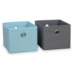 Meuble de rangement pour enfant. Blanc - camille - avec 7 compartiments et 6 paniers gris et bleus