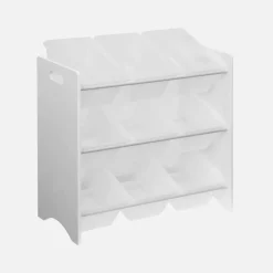Meuble de rangement pour enfant avec 9 casiers. Blanc - tobias - mdf décor bois naturel. 64x29.5x60cm