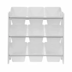 Meuble de rangement pour enfant avec 9 casiers. Blanc - tobias - mdf décor bois naturel. 64x29.5x60cm