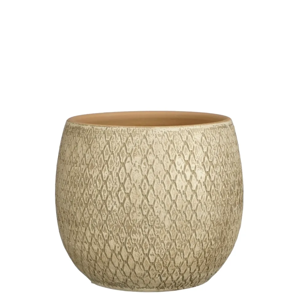 MICA - Cache-pot Madeira, en terre cuite, coloris crème - H.23xD.23cm
