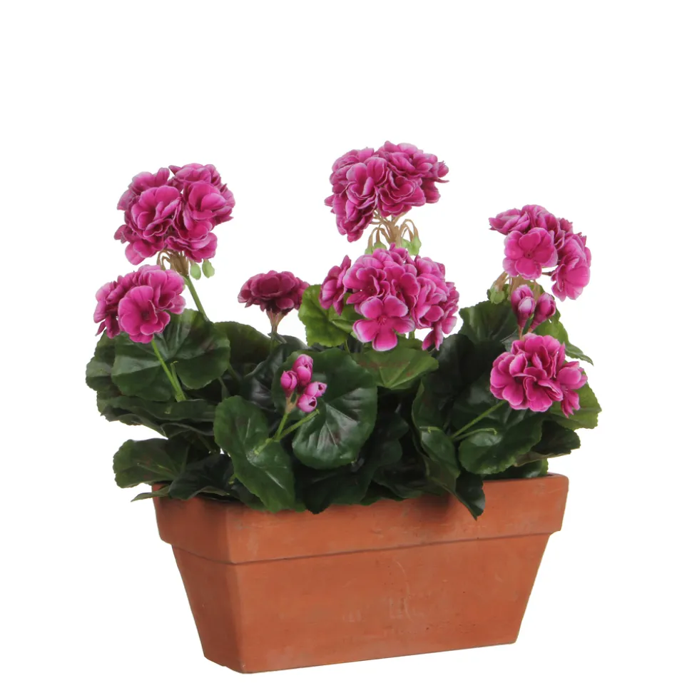 MICA - Plante artificielle : Jardinière géranium violet 29x13x40 cm