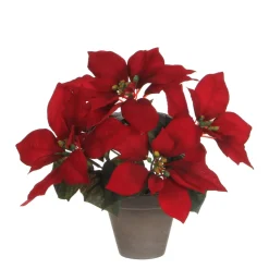 MICA - Poinsettia rouge artificiel H27cm, en pot D11,5cm